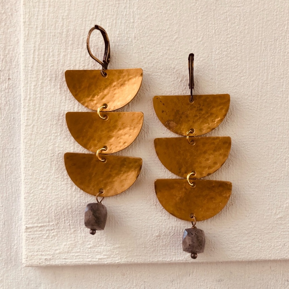 New Handcrafted Brass and Labradorite Earrings - Picture 3 of 7